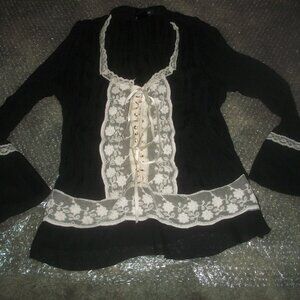 womens vintage blouse.Victorian.French Maid.Black and ivory.Size 6,8